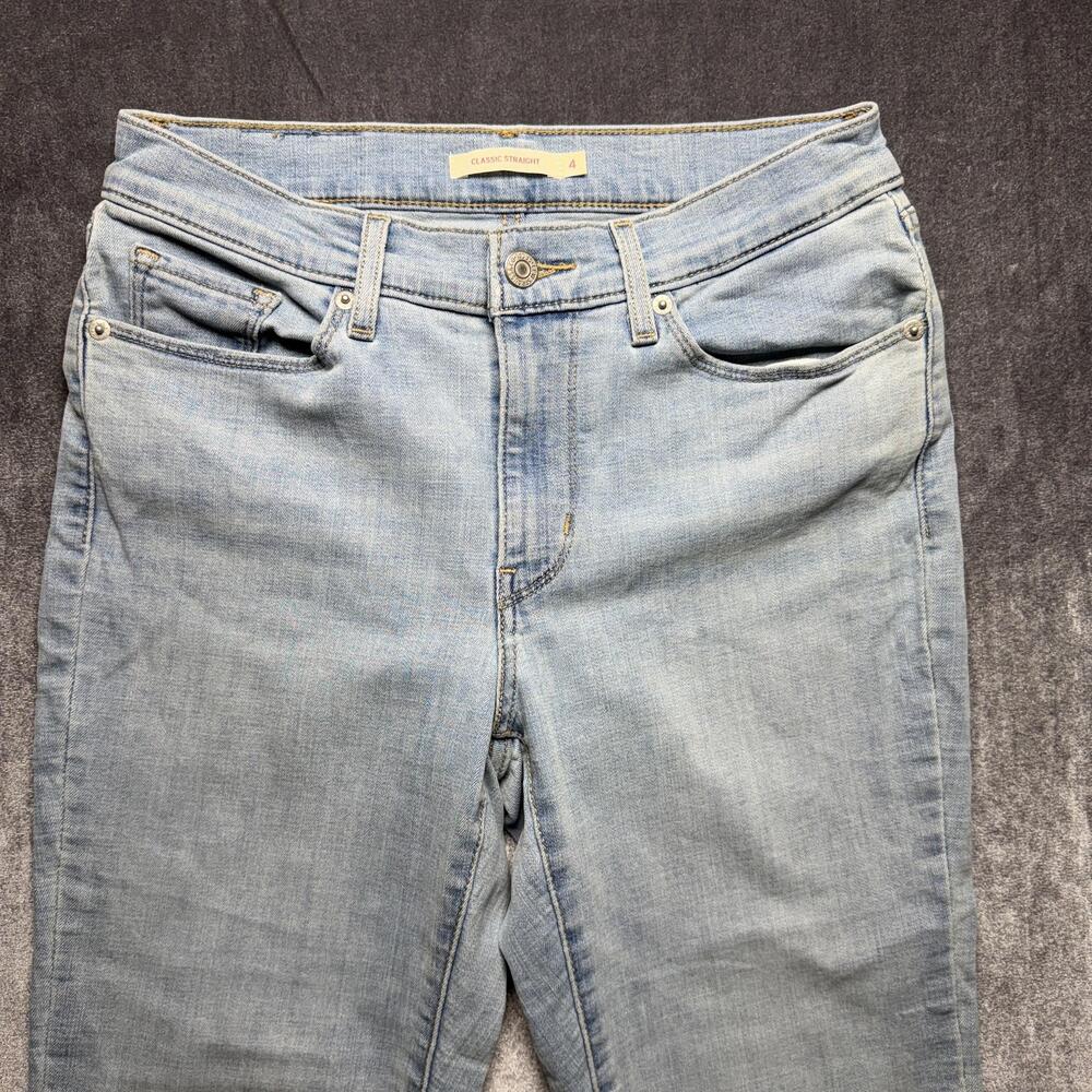 Levis Classic Straight Jeans Womens 4 Blue Mid Rise Distressed Fringe Hem Denim - Picture 2 of 11